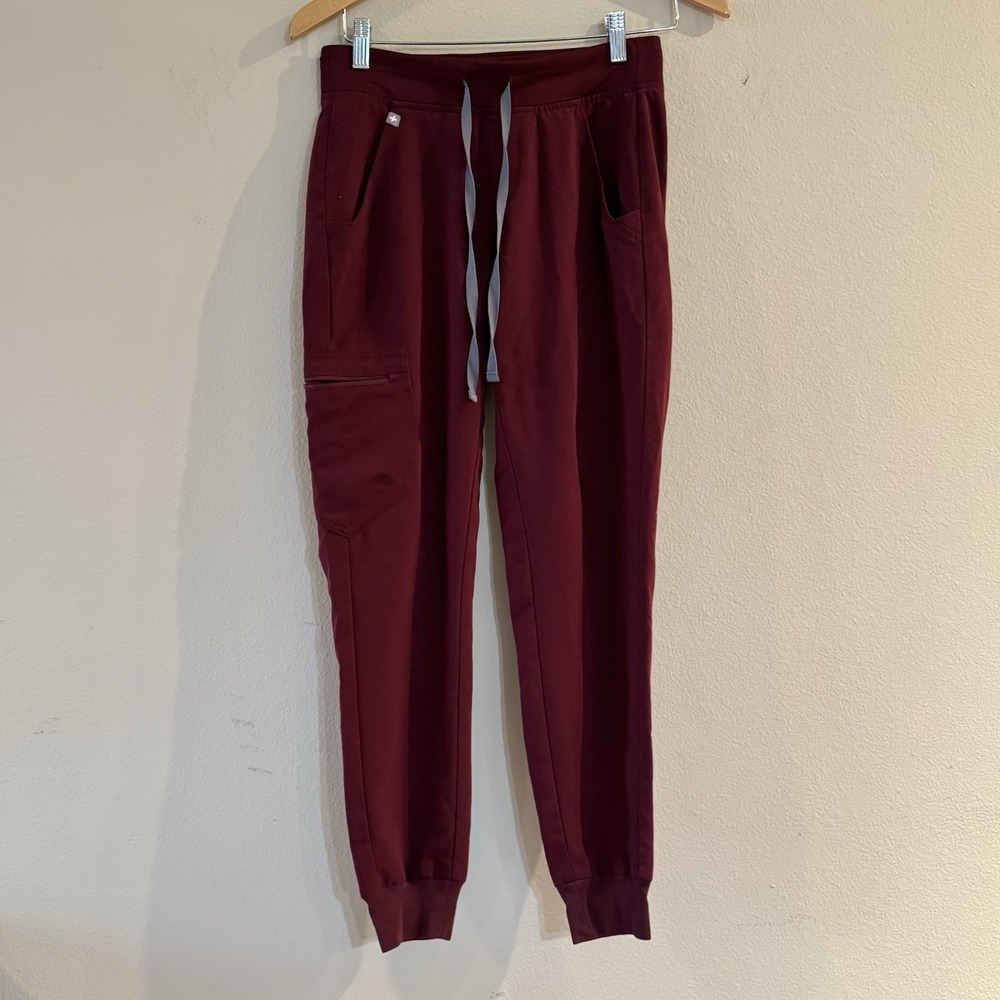 FIGS Zamora Jogger Scrub Pants XS Burgundy Wine High Waisted EUC
